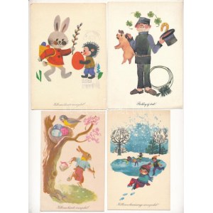 33 db MODERN magyar retro grafikai üdvözlő képeslap (Képzőművészeti Alap) ...