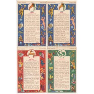 13 db MODERN retro francia horoszkópos képeslap, ismétlődő lapokkal / 13 modern retro French astrology postcards...
