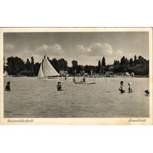 1947 Balatonlelle, Strandfürdő, fürdőzők (fl)