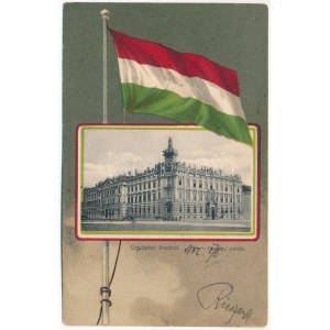 1902 Arad, Pénzügyi palota. Szecessziós magyar zászlós montázs / palace of finance...
