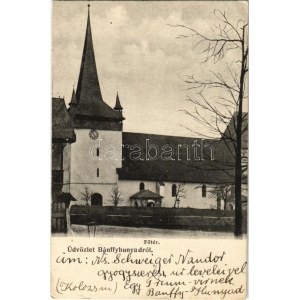 1915 Bánffyhunyad, Huedin; Fő tér, Református templom / main square, Calvinist church (EK)