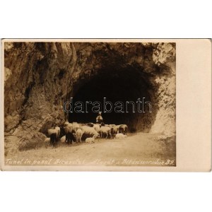 Békás-szoros, Cheile Bicazului; alagút, birkapásztor nő / tunnel. photo