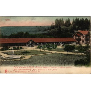 1907 Felsőzúgó-fürdő, Ruzsbachfürdő, Bad Ober Rauschenbach, Kúpele Vysné Ruzbachy; Fürdőház és Mária nyaraló, szökőkút...