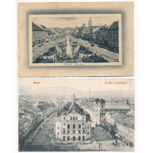 Kassa, Kosice; - 2 db régi város képeslap: Fő utca, Színház / 2 pre-1945 town-view postcards: main street...