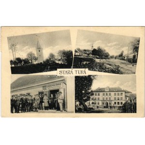 1927 Ótura, Stará Turá, Alt-Turn; utcaképek, templom, iskola, Özvegy Elena Malárová könyv és papír üzlete ...