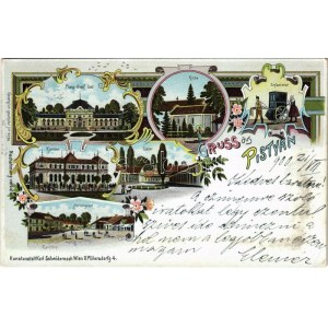 1900 Pöstyén, Pistyan, Piestany; Franz Josef Bad, Kirche, Kurhaus, Bäder, Infanterist, Kurhaus, Bäder, Herrengasse...
