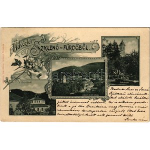 Szklenófürdő, Sklené Teplice; Úri fürdő, látkép, park. Hrabéczy Kálmán kiadása / spa, bath, general view, park...