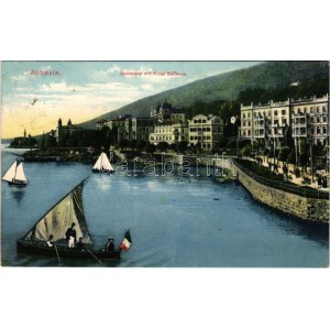 1910 Abbazia, Opatija; Südstrand mit Hotel Bellevue / hotel, boat (EK)