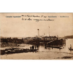 1918 Apatin, Hajóállomás, gőzhajó. Lotterer Antal kiadása / Schiffstation / ship station, steamship (EK...