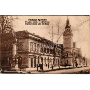 1917 Apatin, Polgári iskola és városház, Bárdos és Brachfeld Villamosmű építésvezetőség üzlete / school and town hall...
