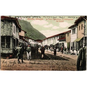 1918 Shkoder, Shkodra, Skadar, Skodra, Scutari, Skutari; Im alten Türkenbazar, im Hintergrunde das Kastell ...