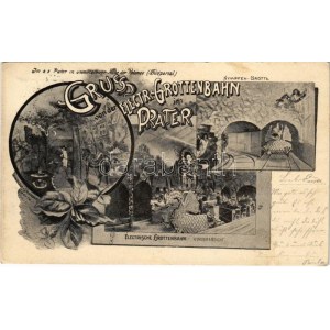 1898 (Vorläufer) Wien, Vienna, Bécs; Gruss von der Electr. Grottenbahn im Prater, Nympfen-Grotte ...