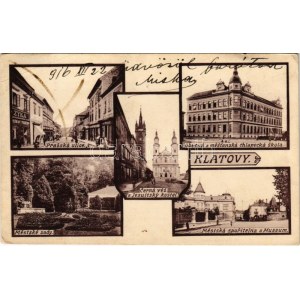 1916 Klatovy, Prazská ulice, Mestské sady, Cerná vez a Jesuitsky kostel, Obecná a mestanská chlapecká skola...