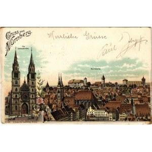1898 (Vorläufer) Nürnberg, Nuremberg; Die Lorenzkirche / general view, church. Art Nouveau, floral, litho (EK...