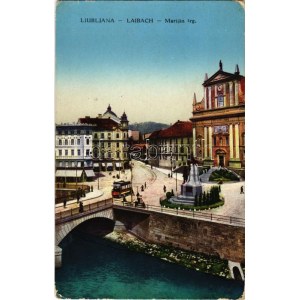 Ljubljana, Laibach; Marijin trg / square, tram (EK)