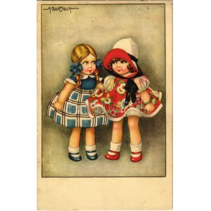 Kislányok. Olasz művészlap / Little girls. Italian art postcard. C.C.M. 2606. s: A. Bertiglia
