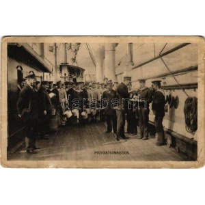 1914 Proviantkommission. K.u.K. Kriegsmarine / WWI Austro-Hungarian Navy officers tasting lunch. Phot. A. Beer, F.W...