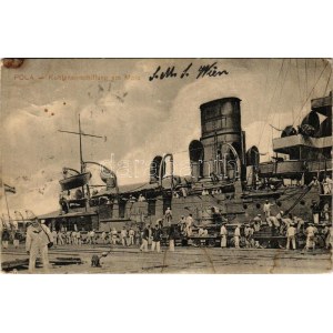 1914 Pola, Kohleneinschiffung am Molo, K.u.K. Kriegsmarine / Austro-Hungarian Navy, coal embarkation in Pula...