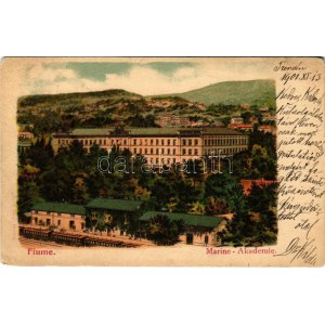 1901 Fiume, Rijeka; Osztrák-magyar haditengerészeti akadémia, vasútállomás vonattal / Academia di marina / K.u.K...