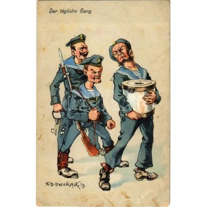 Der tägliche Gang. K.u.K. Kriegsmarine Matrosenhumor / Austro-Hungarian mariner humour art postcard. C. Fano 1914/15...