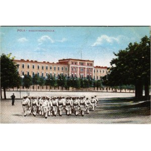Pola, Pula; K.u.K. Kriegsmarine Maschinenschule / WWI Austro-Hungarian Navy machinery school with mariners. C...