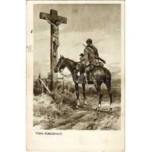 1914 Tuha Poboznost / WWI Austro-Hungarian K.u.K. military art postcard, soldier praying. G. G. W. II. Nr. 9/1914. s: S...