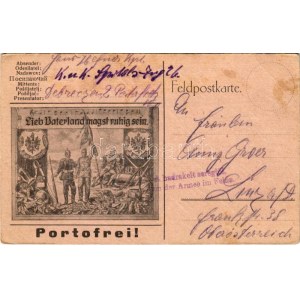 1915 Lieb Vaterland magst ruhig sein. Portofrei! Viribus Unitis Feldpostkarte (EB)