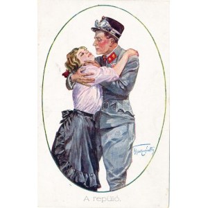 Air force pilot with his love, artist signed (EK)