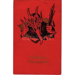 1917 Üdvözlet a Krampusztól / Krampus with birch. Emb. (EB)