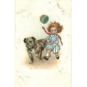 Little girl with dog, M. Munk Nr. 1234. litho