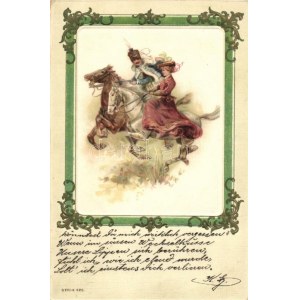 Horse riding couple litho (EK)