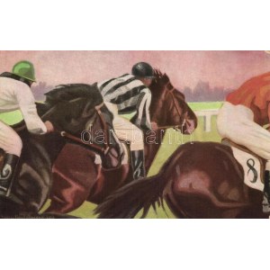 Endspurt / horse race art postcard s: F. Lehmann