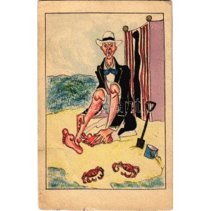 1968 Rákcsípés a strandon - kézzel rajzolt / Crab bites on the beach - hand-drawn s: Földes Imre (EK...
