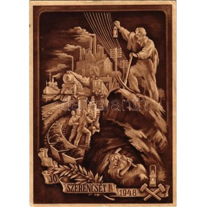 1948 Jó Szerencsét! A munka hősei - Magyar szocreál bányász propaganda / Hungarian Socialist propaganda, miners (EK...