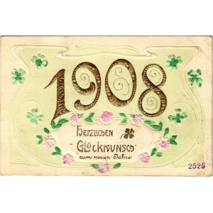 1907 Herzlichen Glückwunsch zum neuen Jahre 1908 / Újévi üdvözlet - dombornyomott / New Year greeting - embossed litho ...