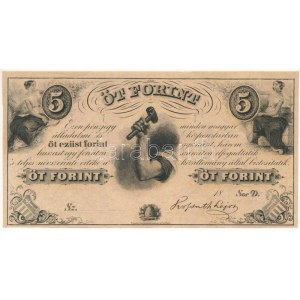 1852. 5Ft Kossuth bankó kitöltetlen, D T:AU kisebb foltok Hungary 1852. 5 Forint D...