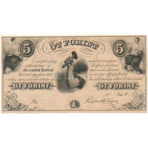 1852. 5Ft Kossuth bankó kitöltetlen, F T:F szép papír Hungary 1852. 5 Forint F without date and serial number C...
