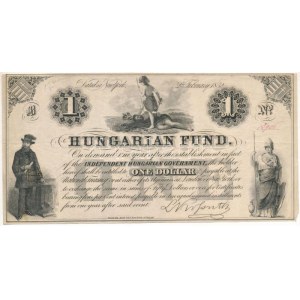 1852. 1$ B Kossuth bankó piros 13926 sorszámmal T:F tűlyukak Hungary 1852. 1 Dollar B Hungarian Fund...