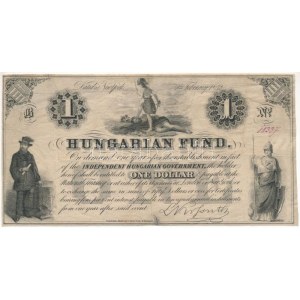 1852. 1$ B Kossuth bankó piros 18337 sorszámmal T:F,VG beszakadások, foltok, tűlyukak Hungary 1852. 1 Dollar B ...