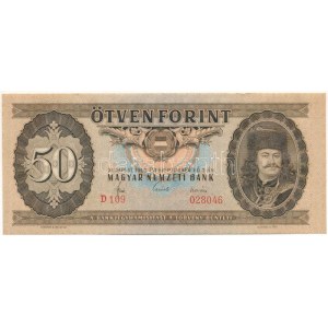 1965. 50Ft D 109 028046 T:AU hullámos papír, kis sérülés a bankjegy felső részén Hungary 1965. 50 Forint ...