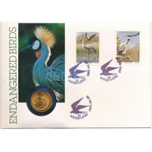 Dél-Afrikai Köztársaság 1991. 5c bronz-acél, Veszélyeztetett madarak érmés borítékban bélyeggel, alkalmi bélyegzővel...
