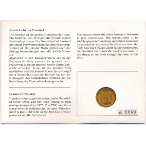 Dél-Afrikai Köztársaság 1991. 5c bronz-acél, Veszélyeztetett madarak érmés borítékban bélyeggel, alkalmi bélyegzővel...