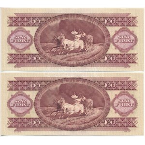 1980. 100Ft (2x) sorszámkövetők B 149 154707 - B 149 154708 nyomdai papírránccal T...