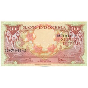Indonézia 1959. 10R '10KCV 94142 T:AU Indonesia 1959. 10 Rupiah 10KCV 94142 C:AU Krause P#66