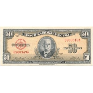 Kuba 1958. 50P piros sorszám B900349A T:UNC Cuba 1958. 50 Pesos red serial B900349A C:UNC Krause 81...