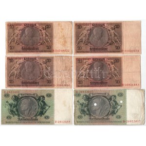 Német Birodalom 1929. 20M (4db) + 50M (2db, egyik lyukasztással és magyar nyelvű ÉRTÉKTELEN felülbélyegzéssel) T:III...