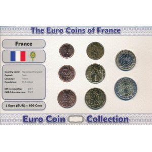 Franciaország 1999-2002. 1c-2E (8xklf) forgalmi összeállítás The Euro Coins of France karton díszlapon T...