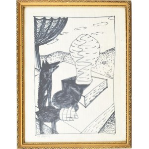 El Kazovszkij (1948-2008): Cím nélkül. Tus, papír, jelzett. Üvegezett fakeretben, 40×29 cm.