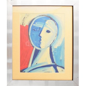 Aknay János (1949): Festő angyal akril merített papír 40x30 cm Keretben...
