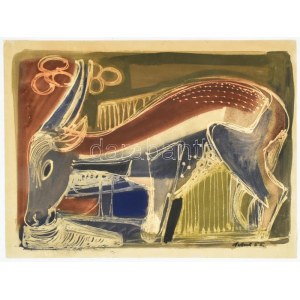 Heinrich Schwarz (1903-1977): Antilop, 1955. Olaj, papír. Jelezve jobbra lent. Hátoldalán autográf felirattal 36x48 cm...